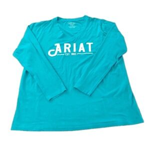 B1 Women's Ariat Rebar Long Sleeve Aqua Blue T Shirt Pre Shrunk Cotton Sz 1X